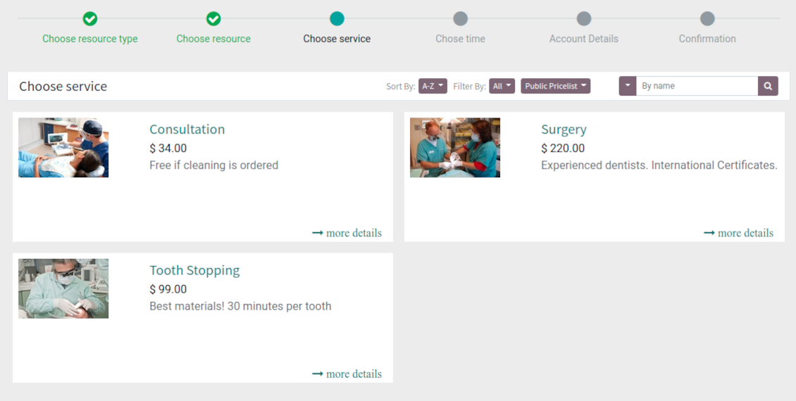 Website service reservation page