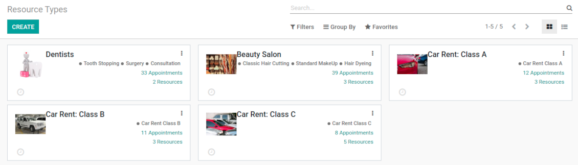 List of service resources types to manage