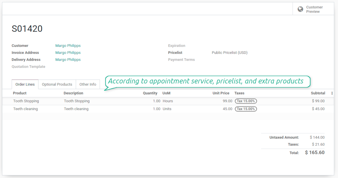 Appointment services and complementaries to be sold