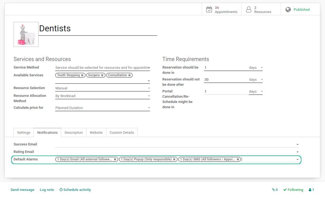 Resource type reminders for linked reservations