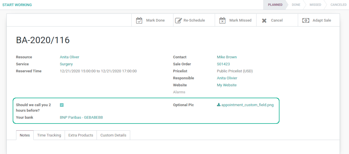 Appointment custom form view