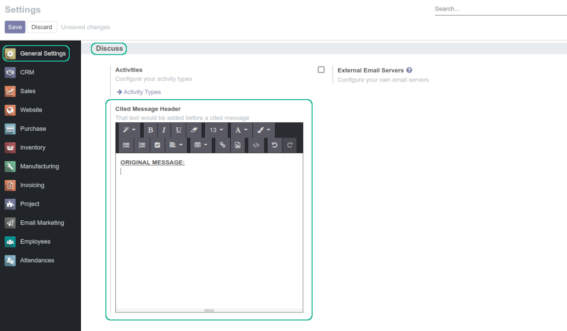Cited message header setting