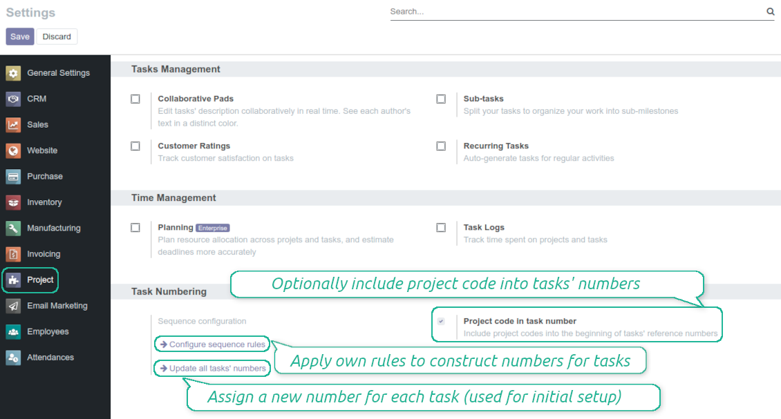Odoo tasks numbers configuration