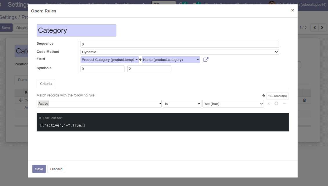 Product dynamic code (manufacturer example)