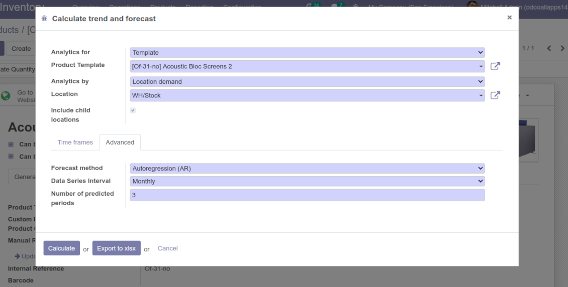 Different statistical methods for Odoo inventory forecast