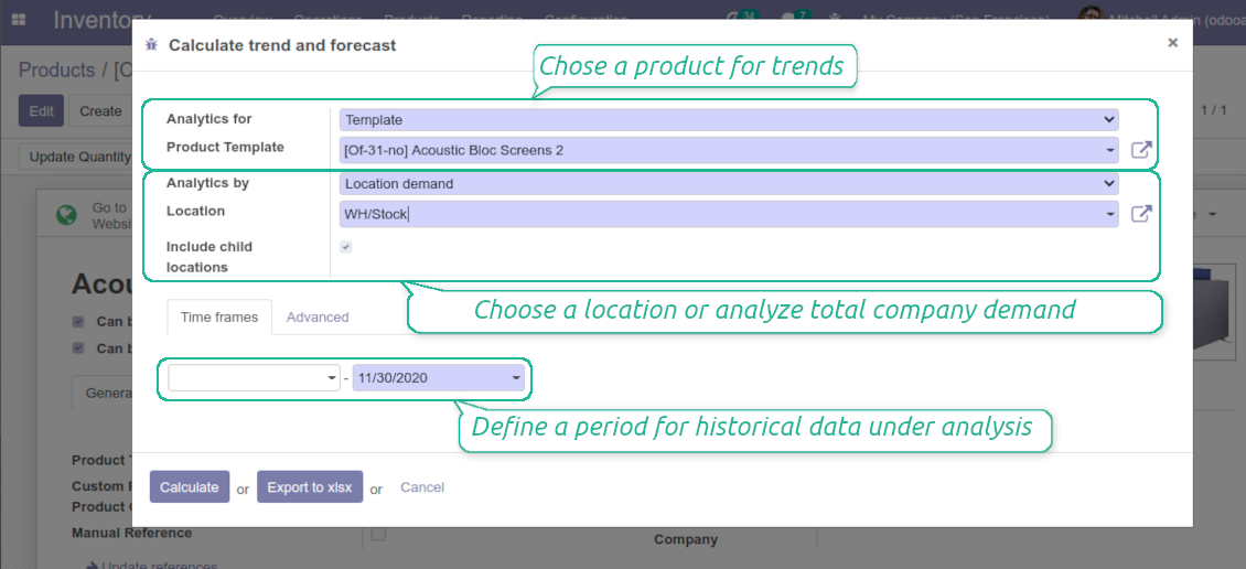 Analyse stock demand per location or company