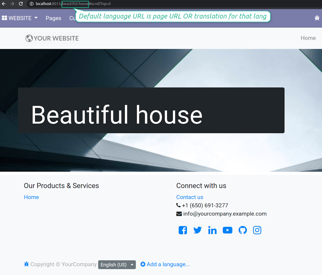 Odoo page address in default language