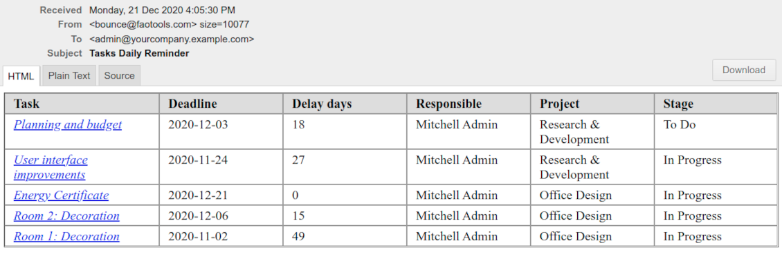 Odoo Project reminder