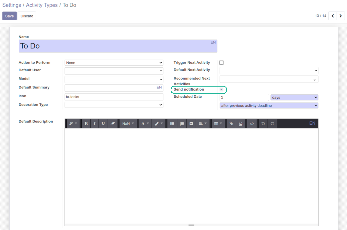 Activity types for reminders