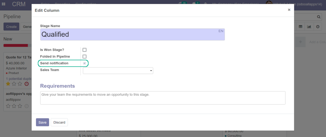 CRM stages for reminder
