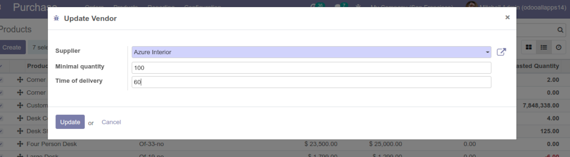 Odoo edit suppliers for products