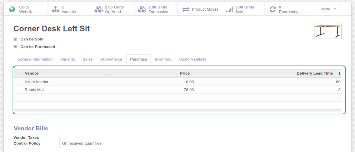 Odoo product supplier info
