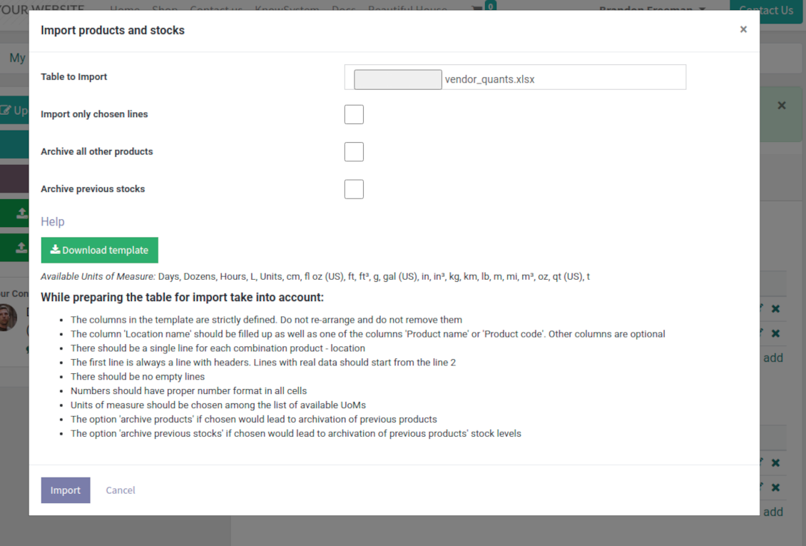 Supplier products and stocks portal import