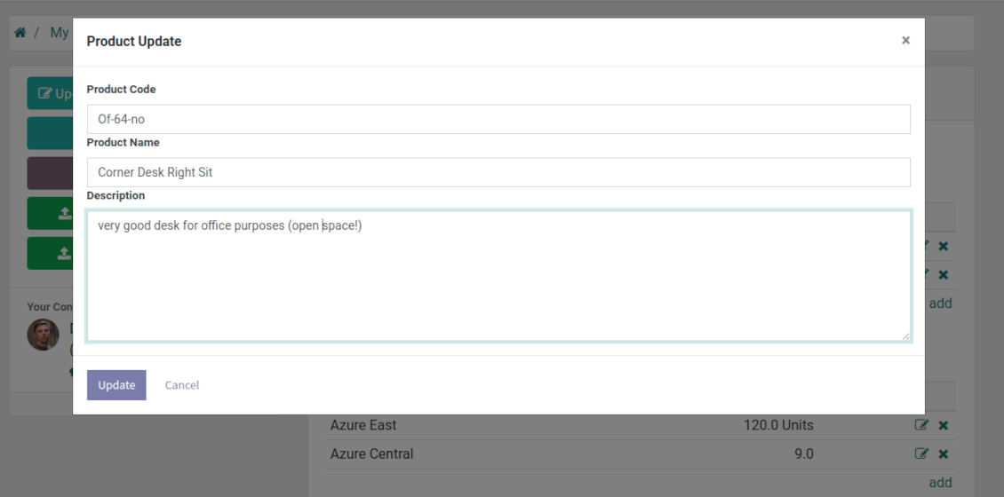 Suppliers products' update through portal