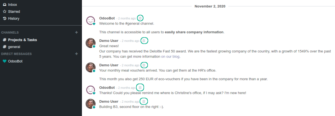 Odoo channels: remove messages