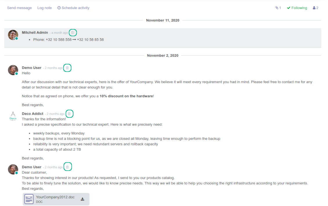 Odoo message unlink