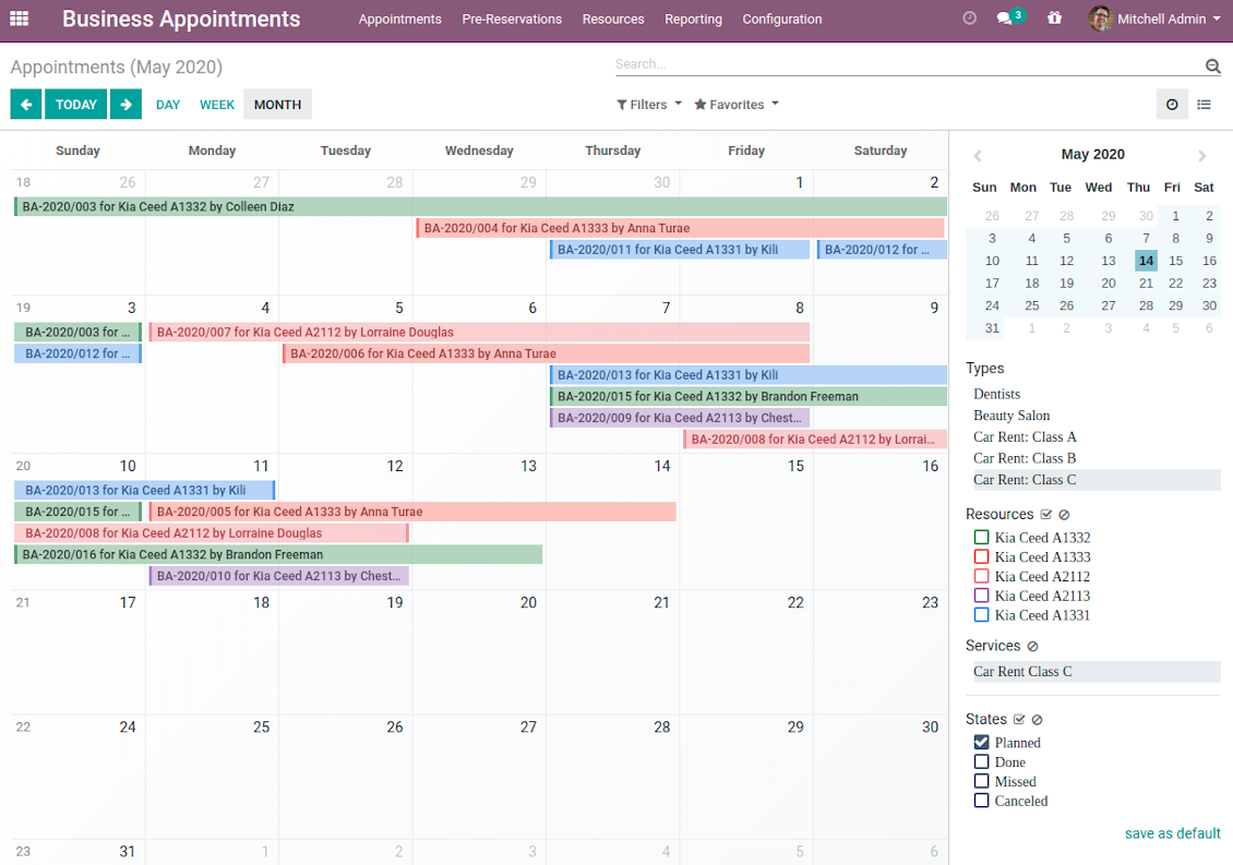 Appointments planning calendar
