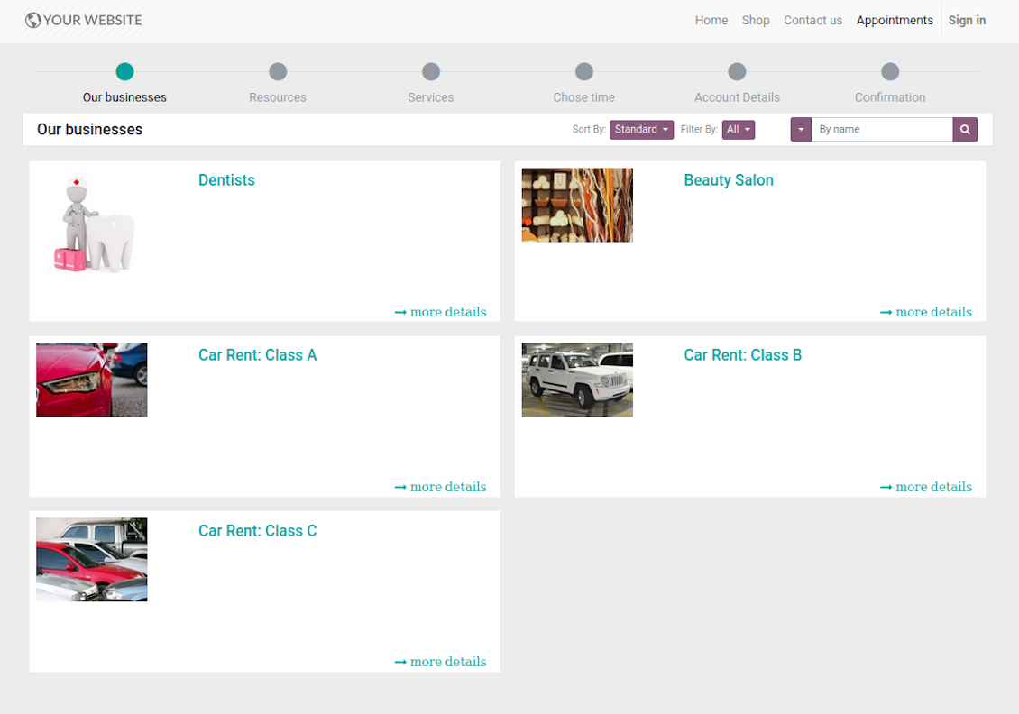 Website list of businesses for appointments
