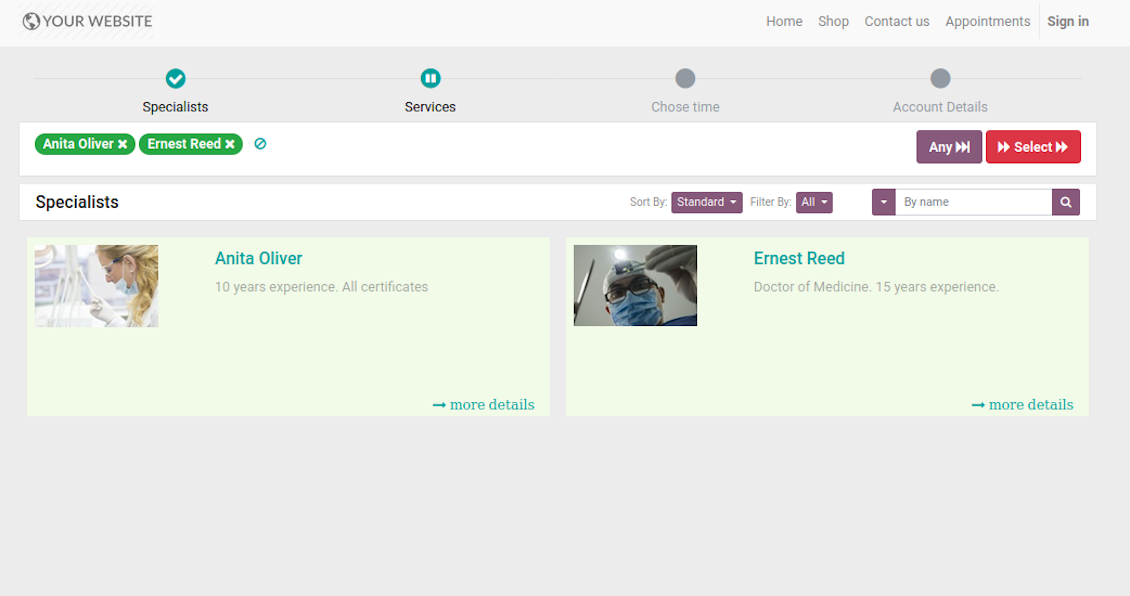Website resource booking page