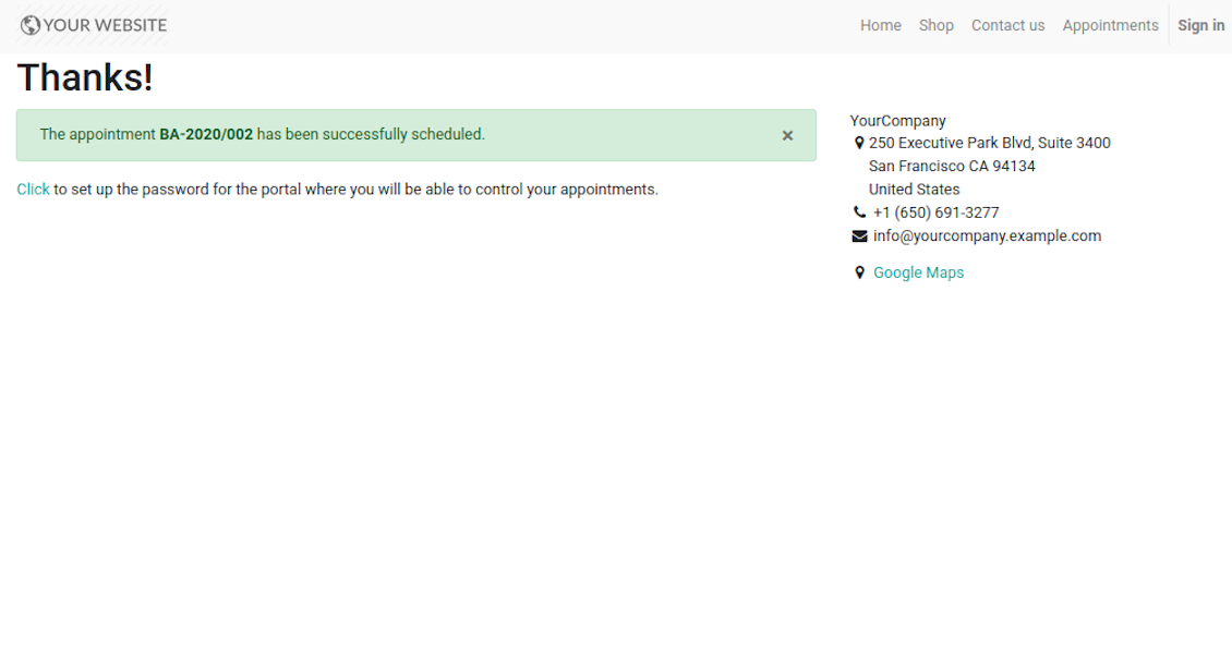 Success appointment page