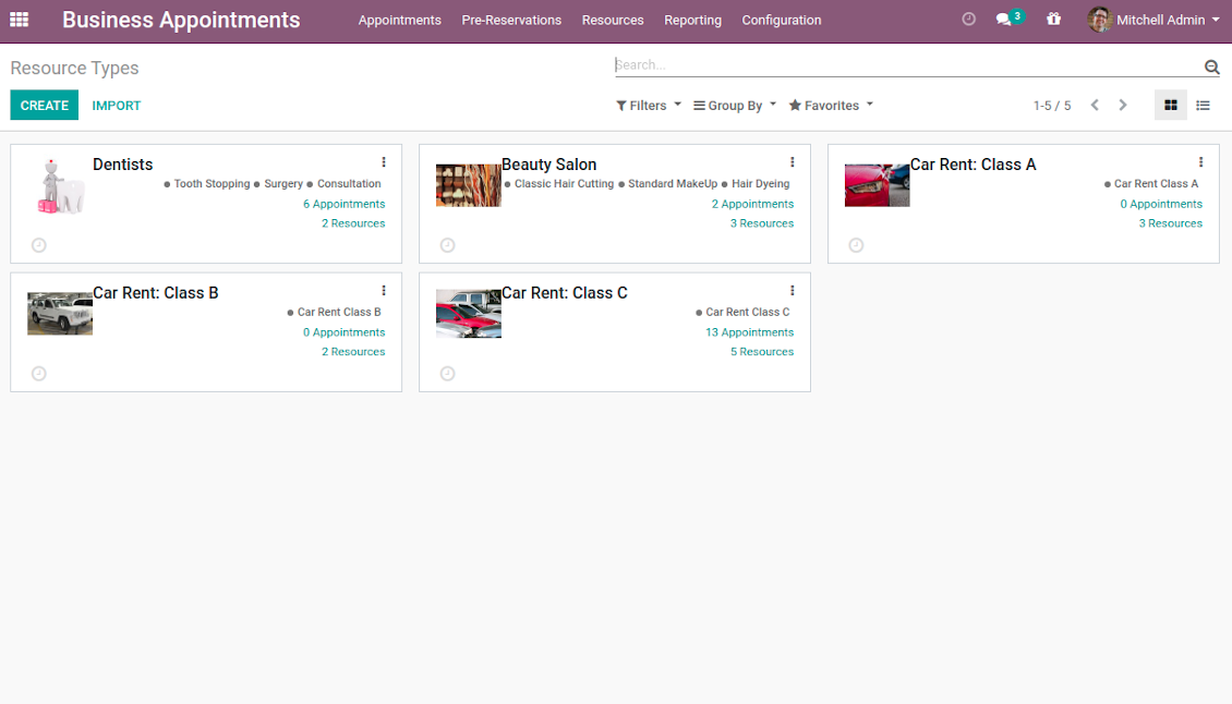List of service resources types to manage