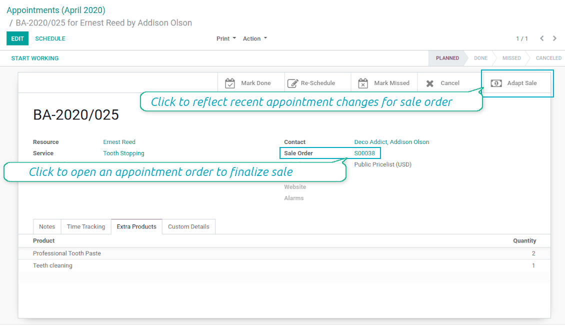 Appointment and sale order relation