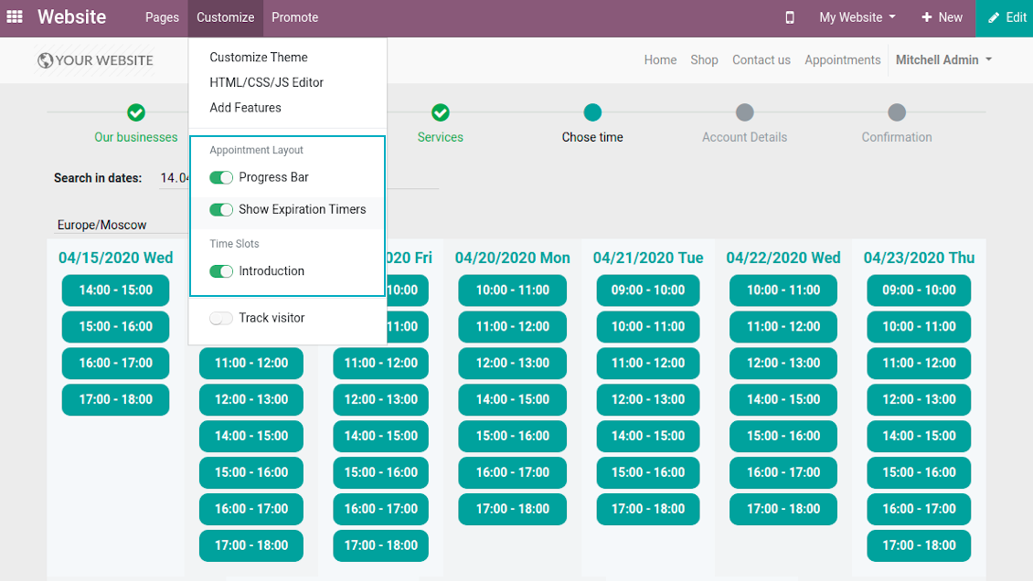 Show / hide introduction for time slots