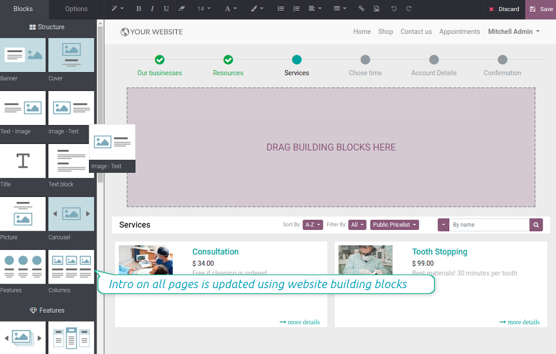 Website builder to describe reservation process