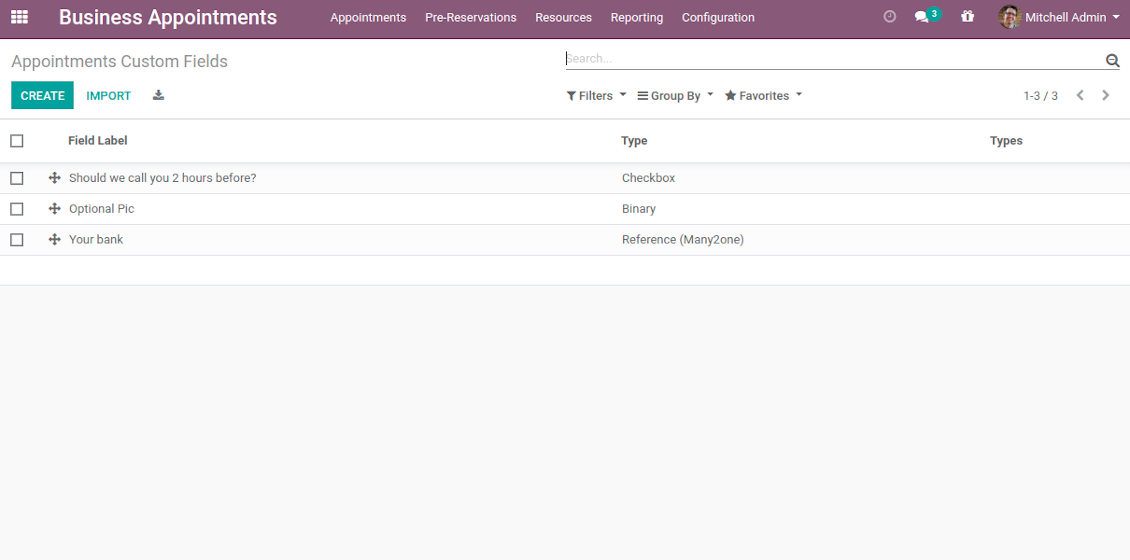Appointment: full list of custom details
