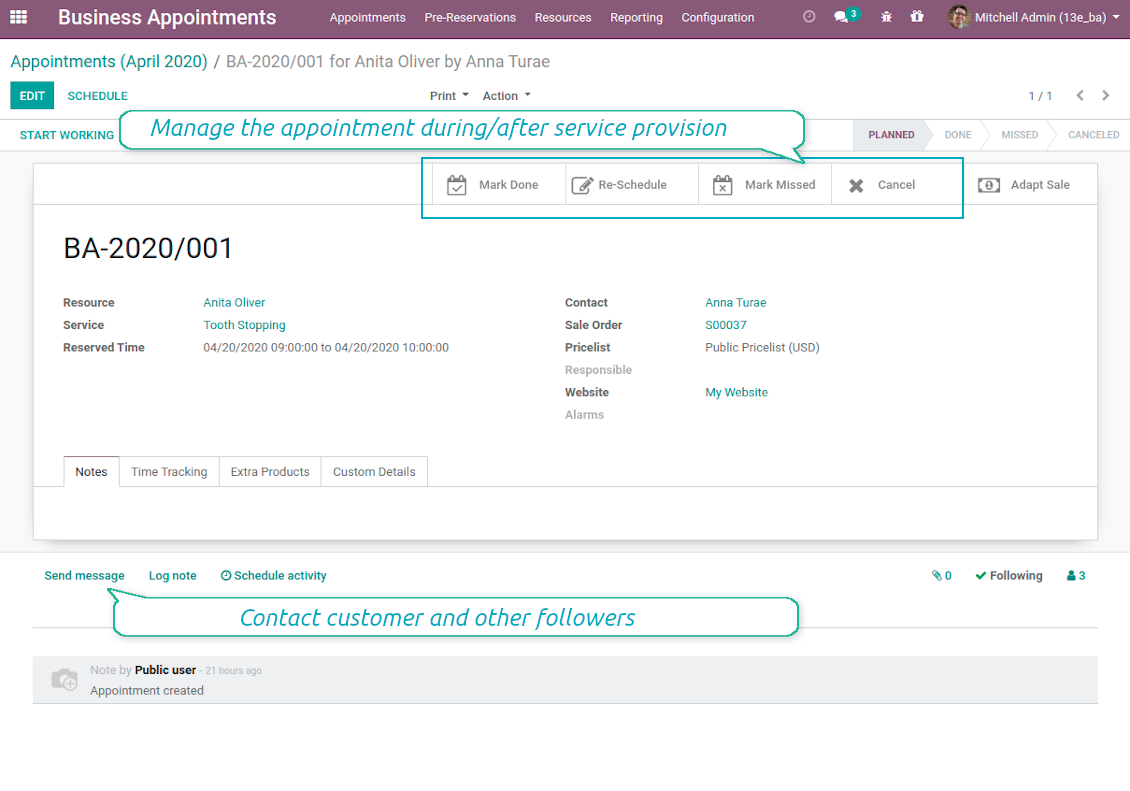 Appointment form view