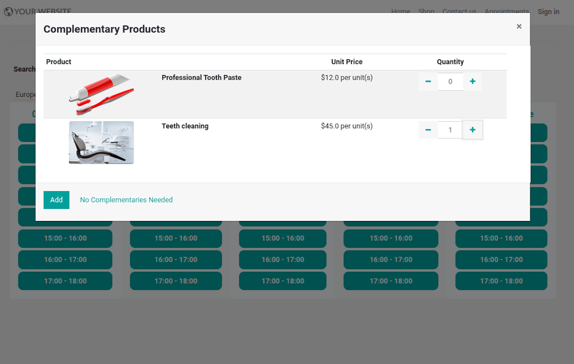 Website suggested products popup