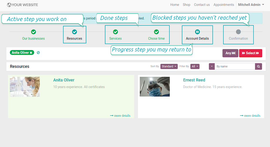 Interactive booking progress bar