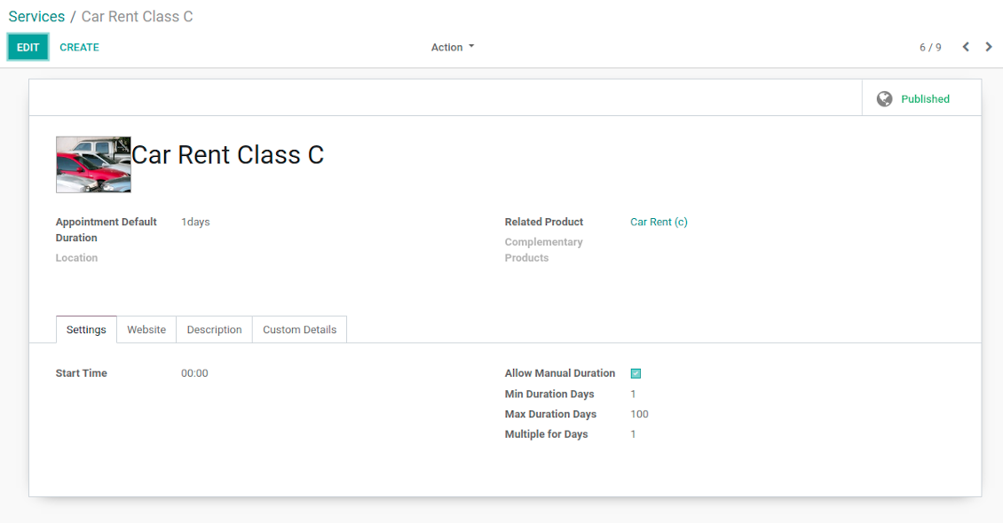 Service duration and price setup