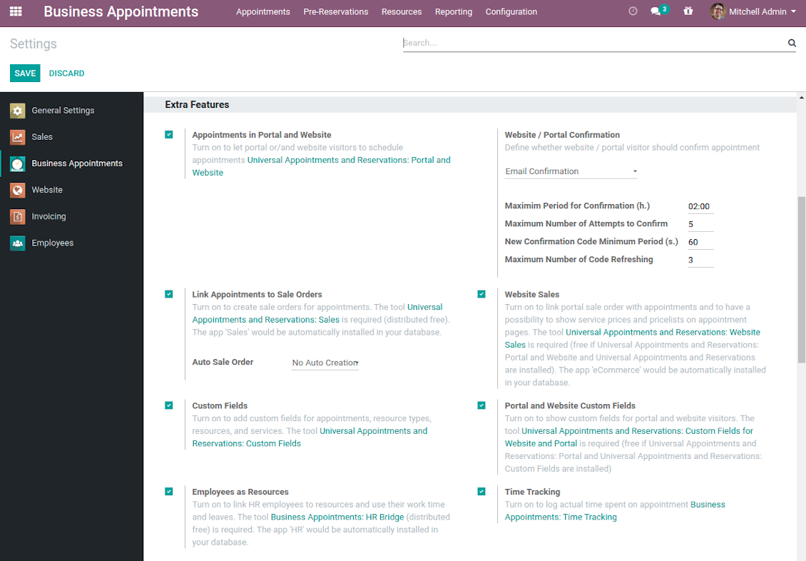 Configuration page: extra add-ons