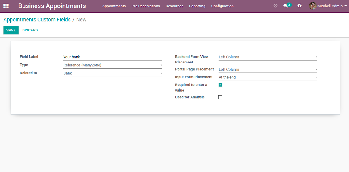 Appointment: new custom field