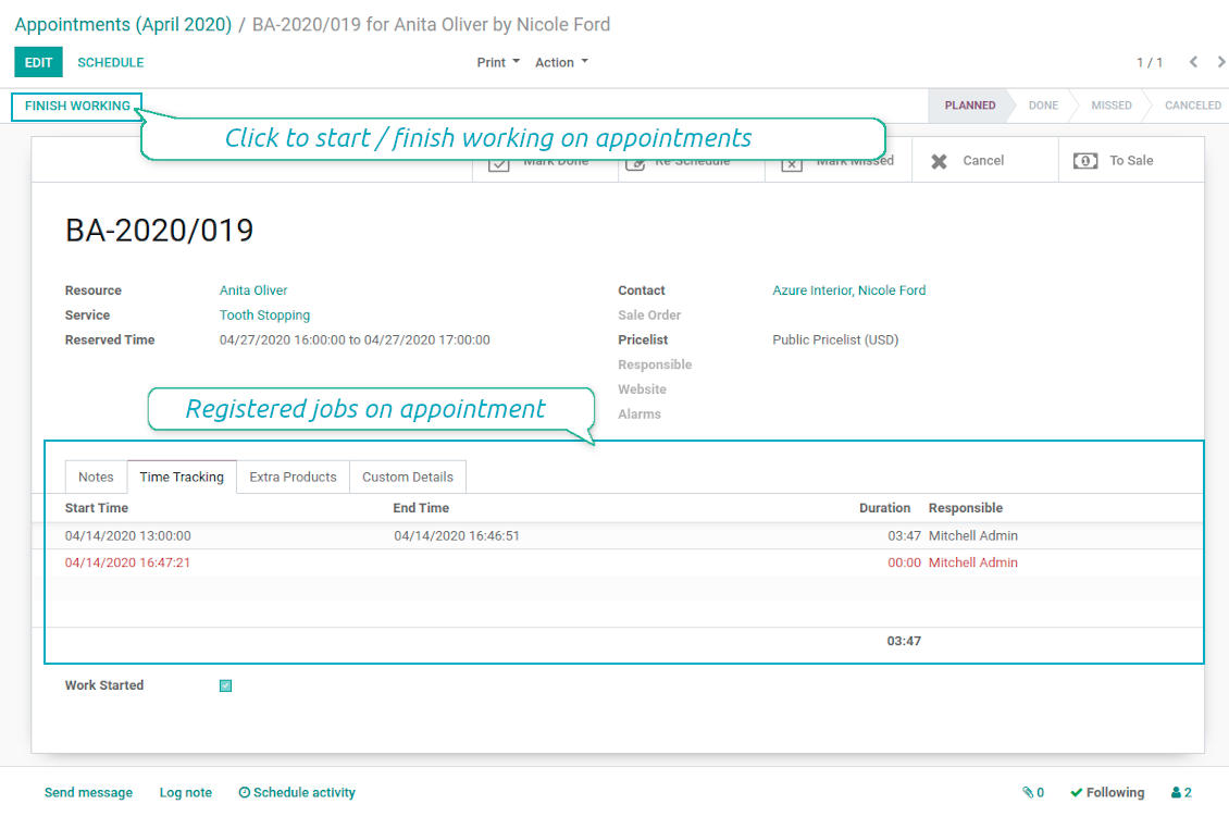 Real time spent on appointment