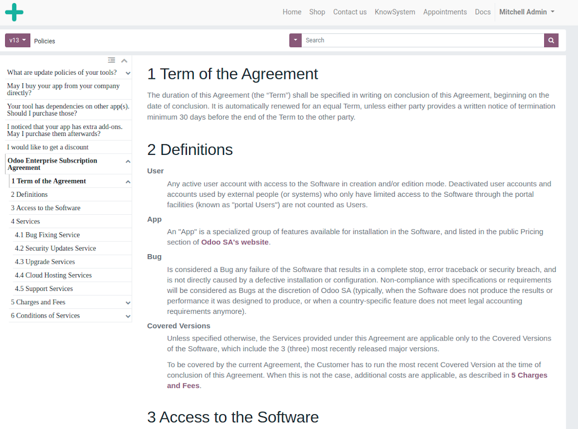 Comfortable navigation by documentation page