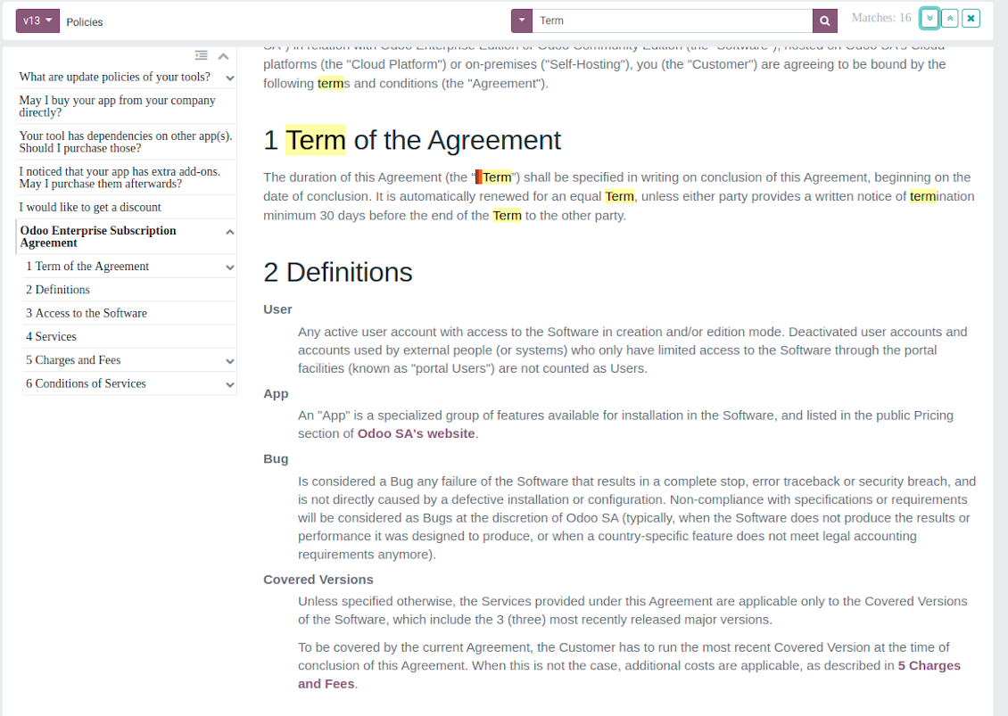 Documentation page search navigation