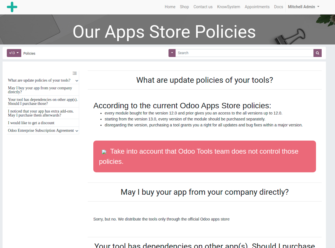 Odoo website documentation