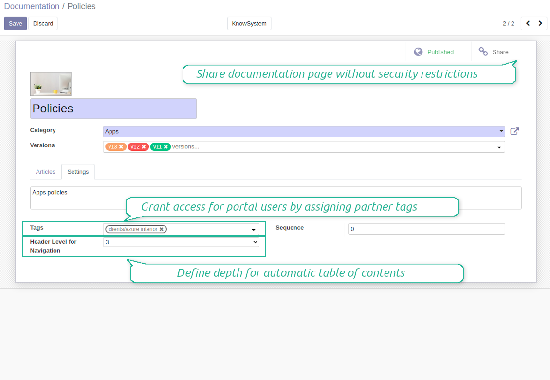 Manage Odoo documentations