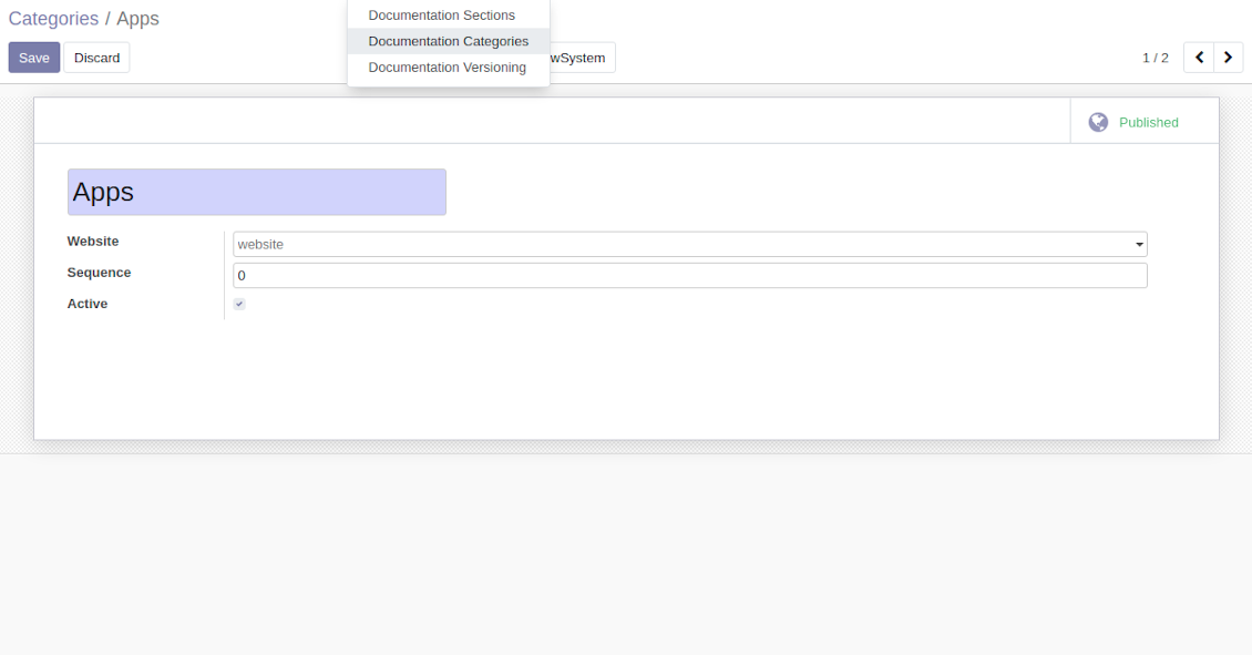 Documentation categories, sections, and versions