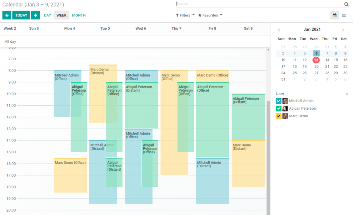 Odoo shifts calendar