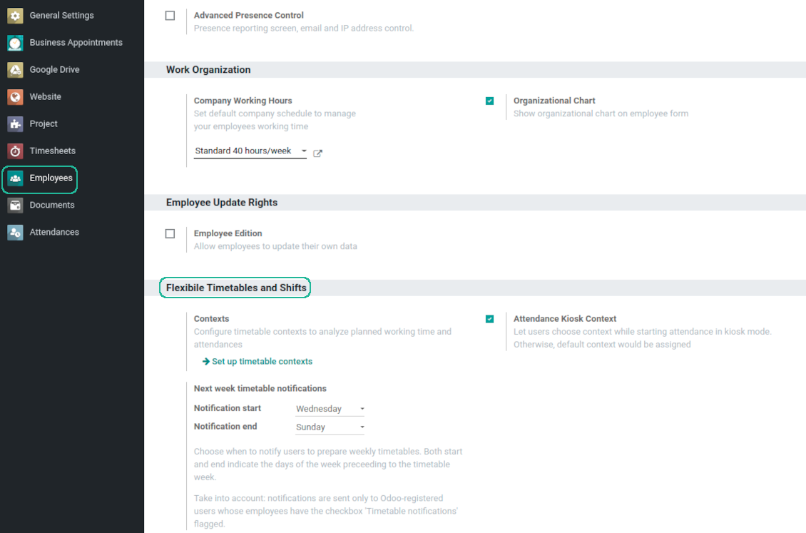 Odoo HR settings