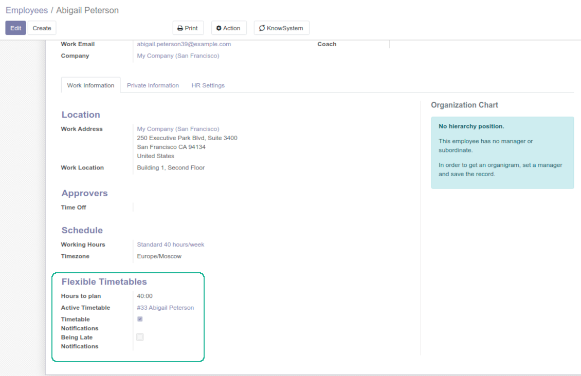 Employee shifts settings