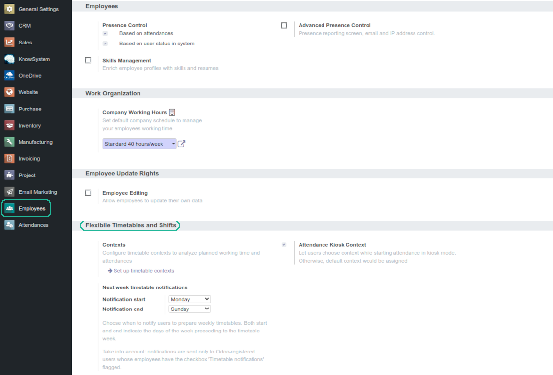 Odoo HR settings