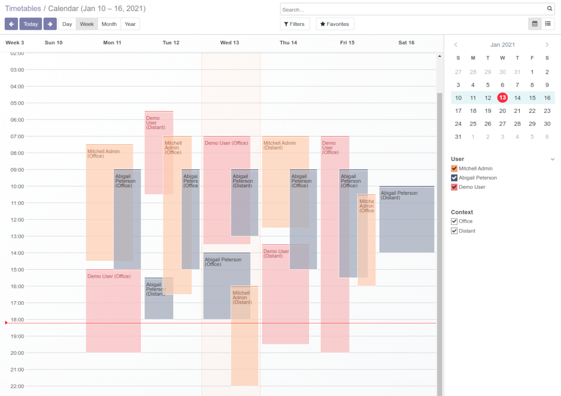 Odoo shifts calendar