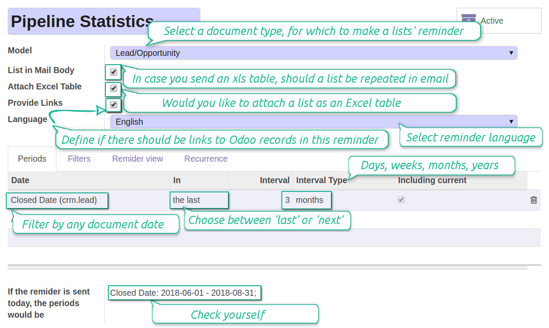 Lists reminder relative periods