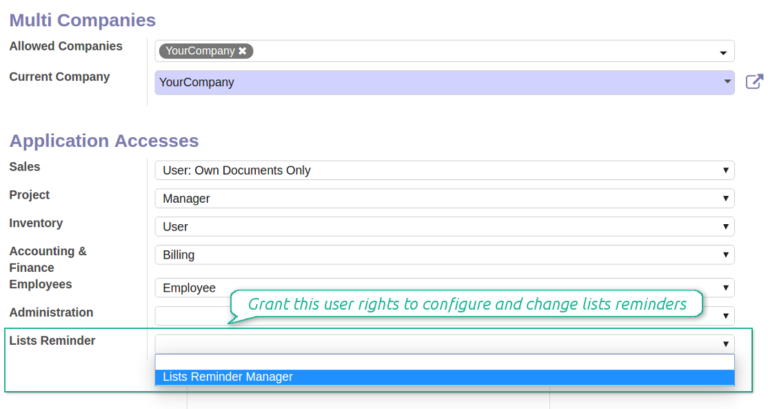 Odoo reminder manager