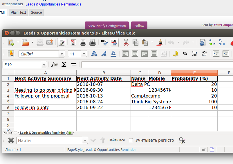Odoo Table Reminder
