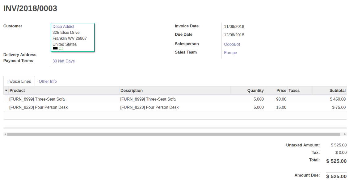Invoice color boxes